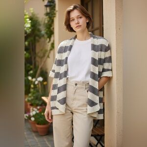Xhilaration Gray and Cream Striped Cardigan